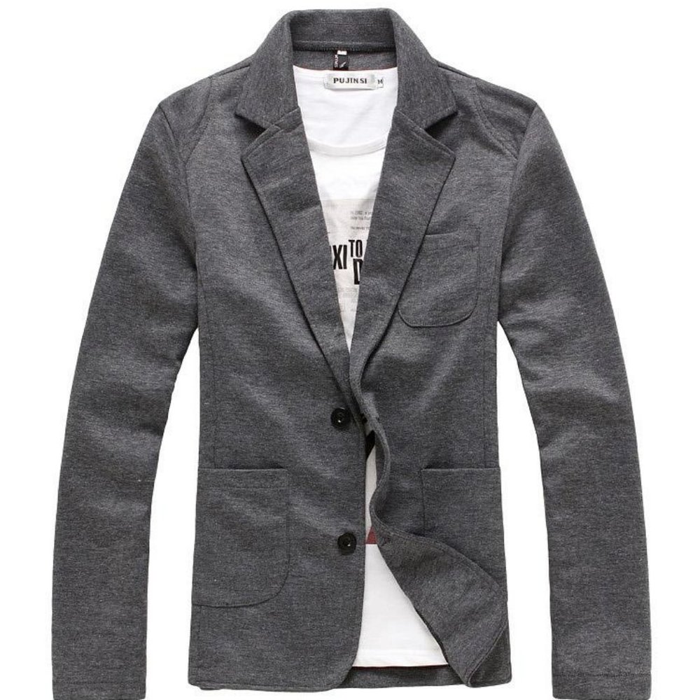 Men's 1 Button Grey Knitted Suit Blazer Sz.Med